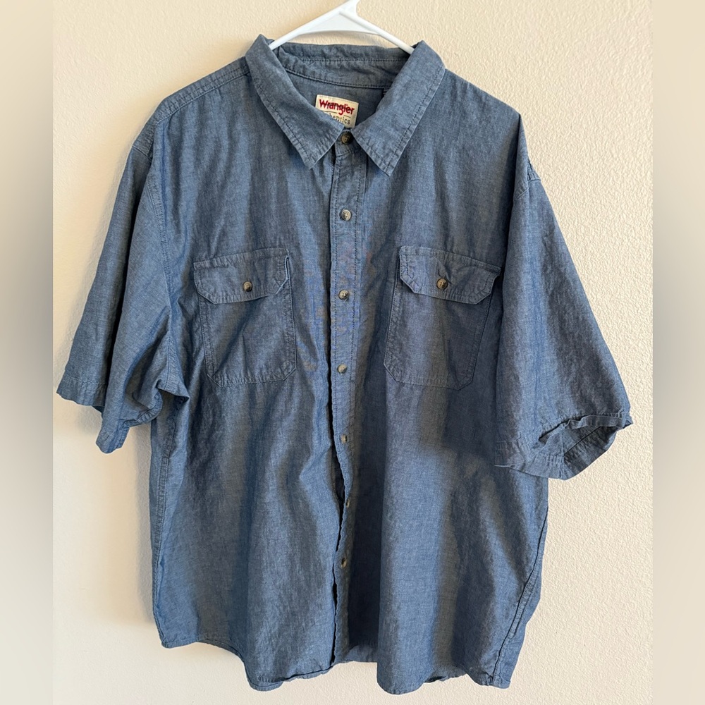 Wrangler Denim Look Casual‎ Blue Button Down Shirt size 2XL